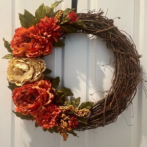 Autumn Harvest Wreath with Orange and Cream Flowers